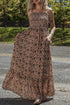 Botanical Print Shirred Bodice Tiered Flowy A-Line Maxi Dress